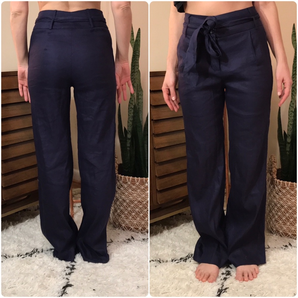 💕 BEBE high waisted navy wide leg tie waist pants